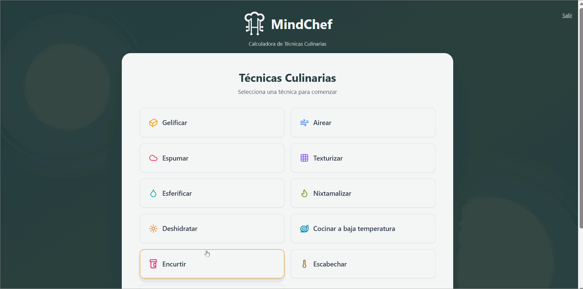 Calculadora MindChef - Guía de Técnicas Culinarias