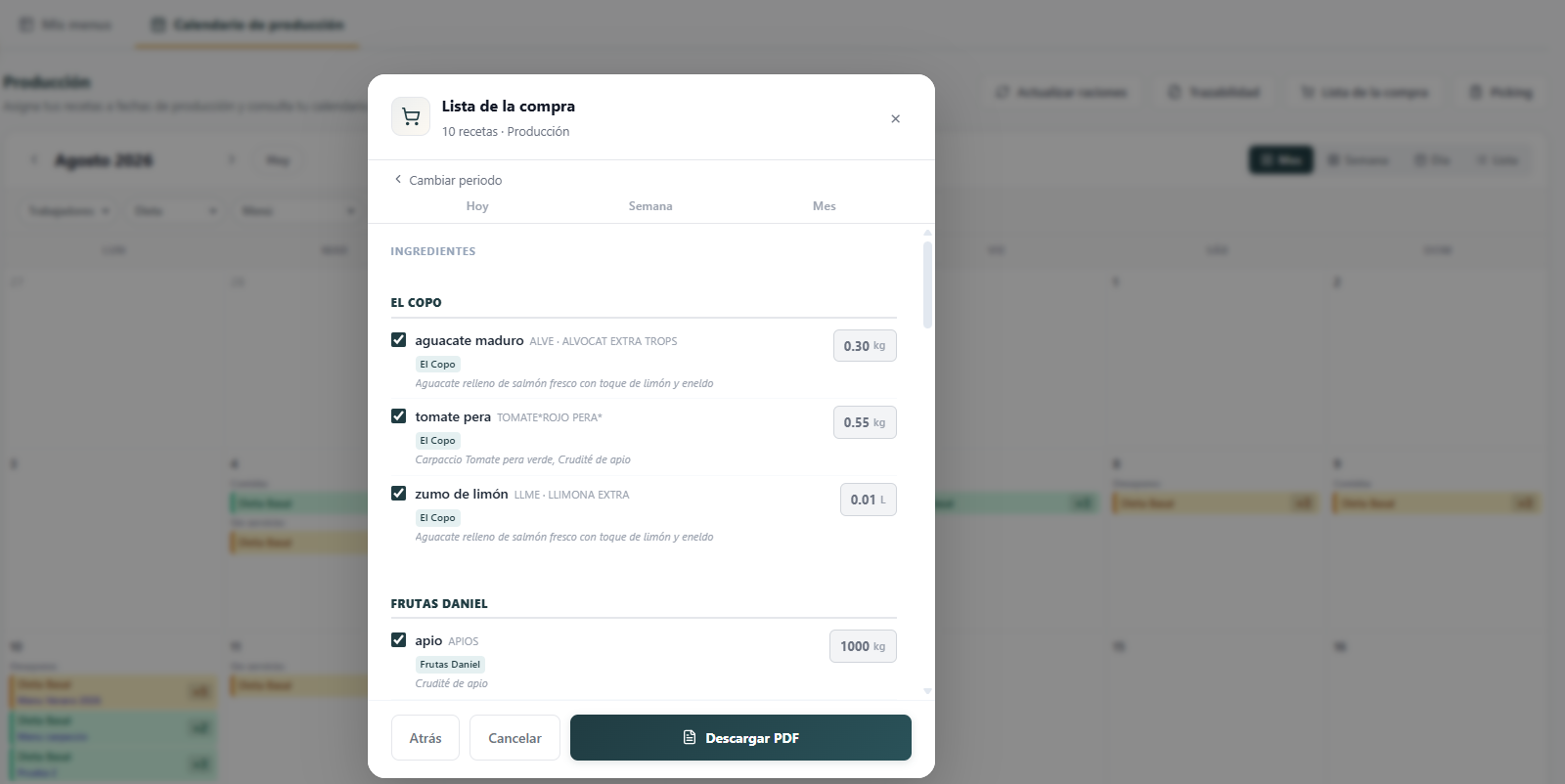 Picking, trazabilidad y lista de la compra en MindChef